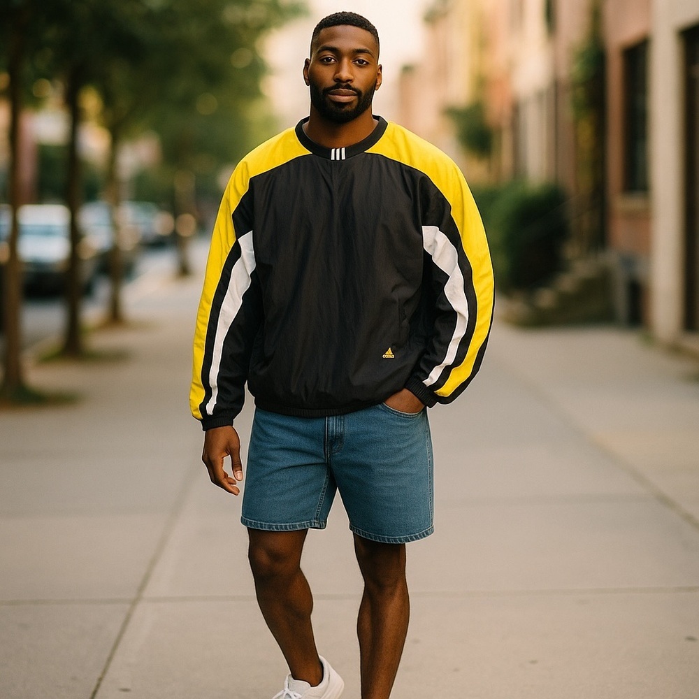 Adidas Pullover Nylon Jacket, Black/Yellow/White XL